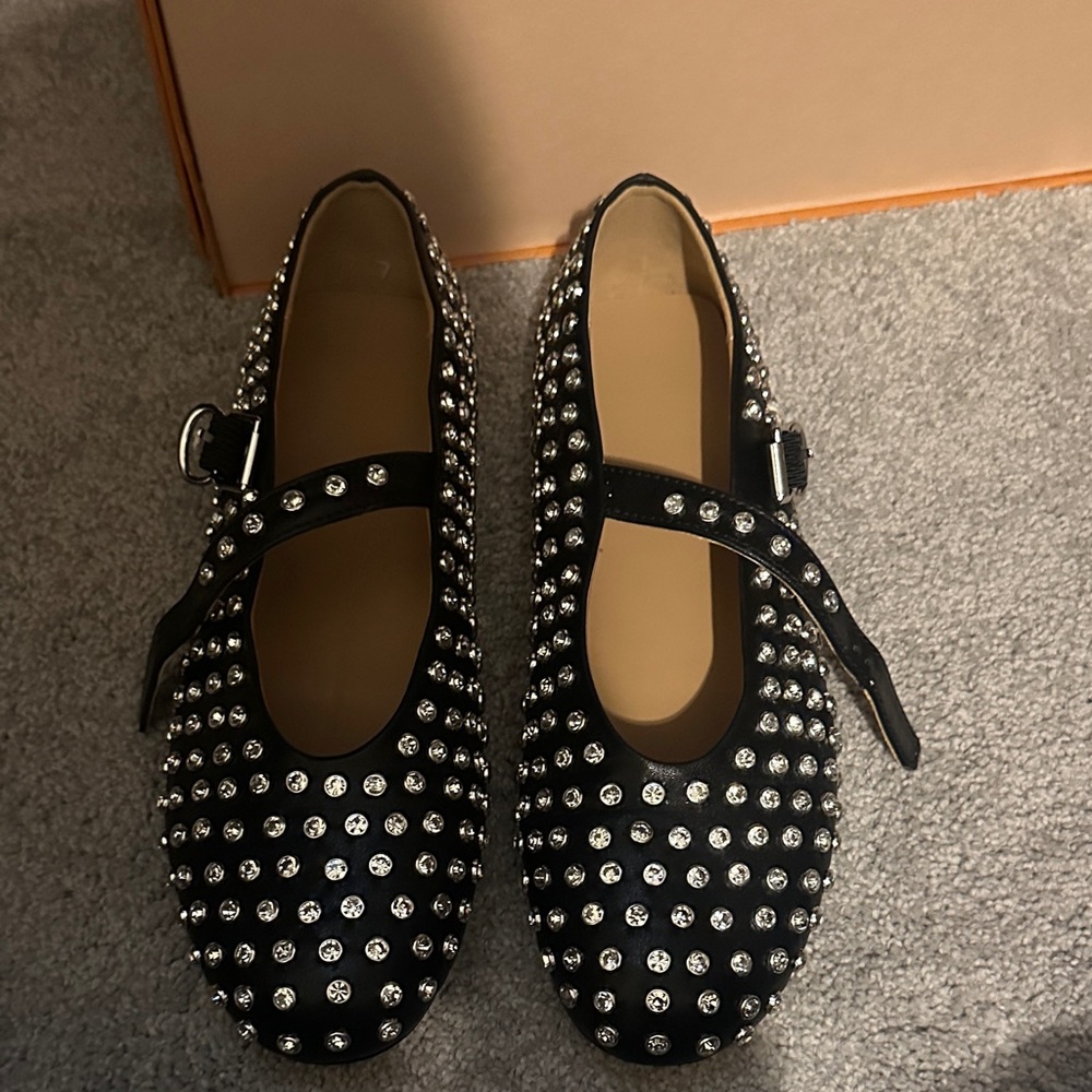 Black bedazzled flats